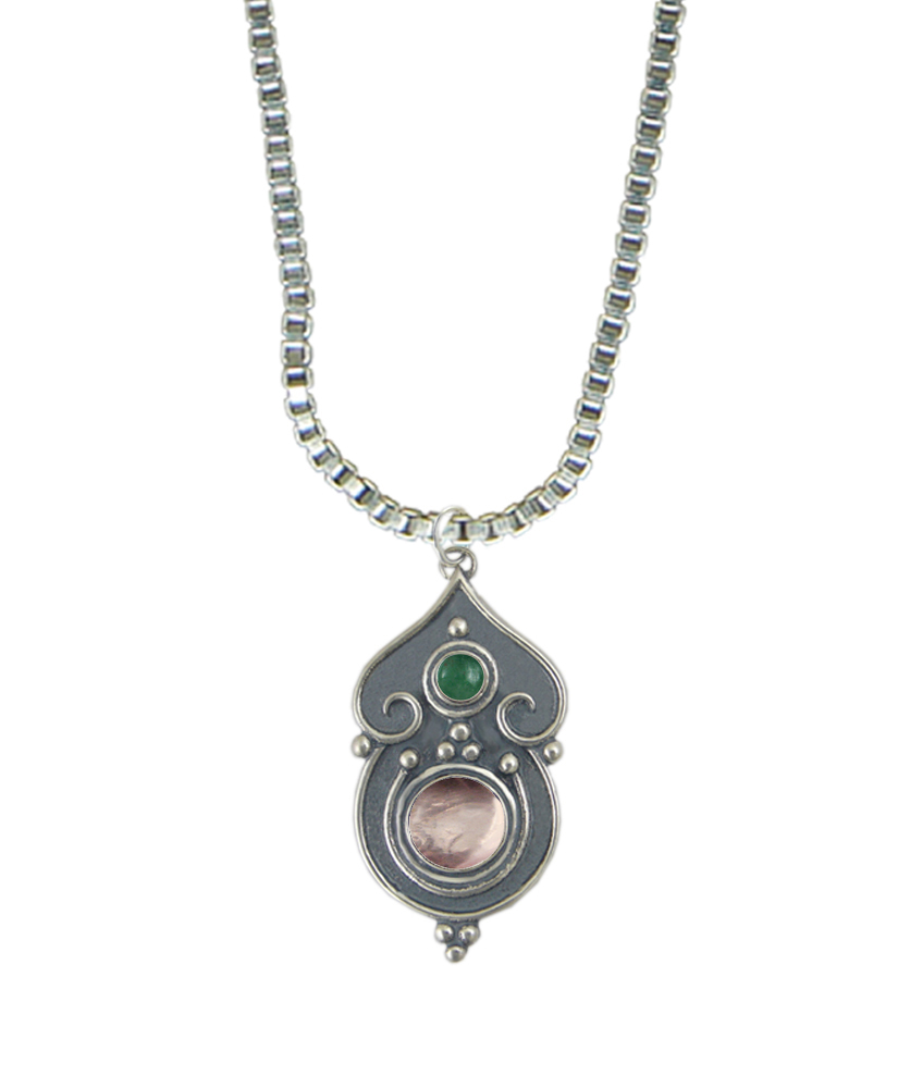 Sterling Silver Necklace Rose Quartz And Jade